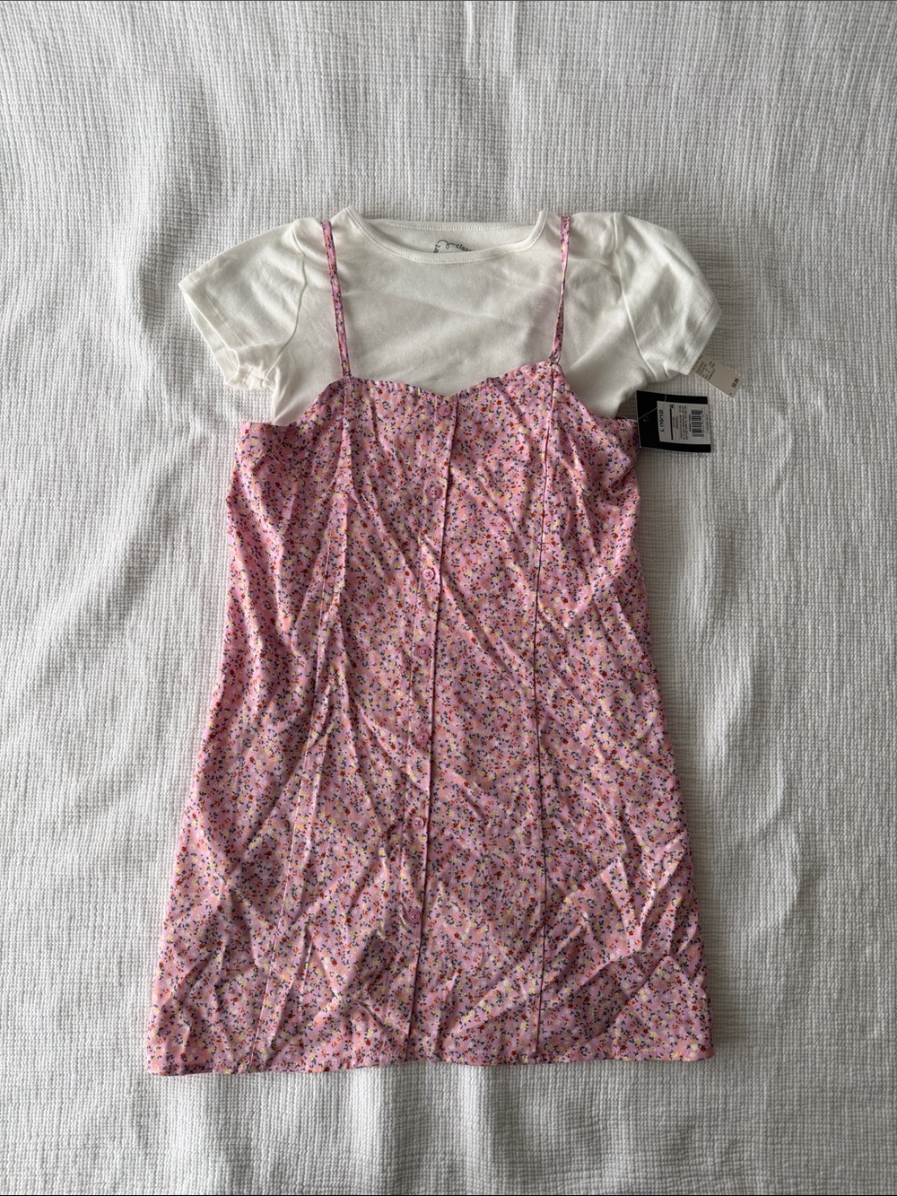art class Pink Floral Layered Dress with Cream Tee